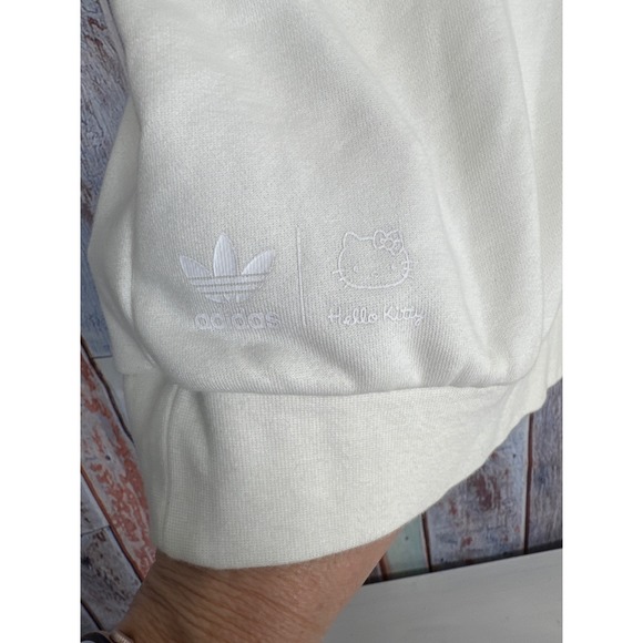 Adidas X Hello Kitty Hoodie White Black Trefoil Logo Flowers Womens S Pullover - Picture 6 of 7